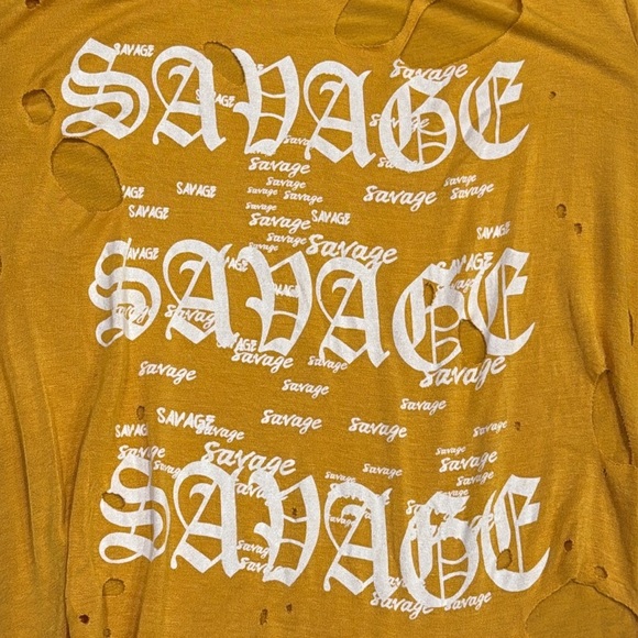 Large Savage Ripped Design Graphic Yellow Top - Picture 5 of 10